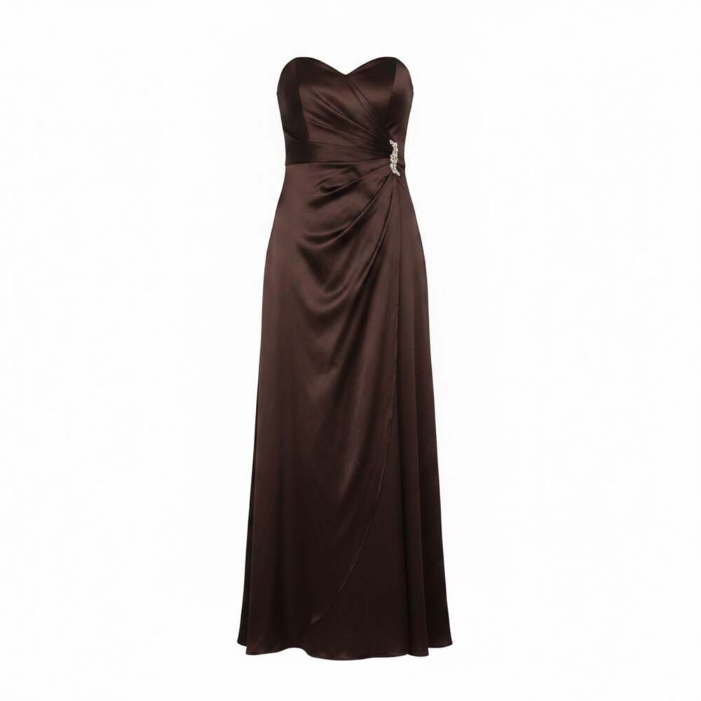 David's Bridal Brown Strapless Sleeveless Bridesmaid Dress Gown Size 2